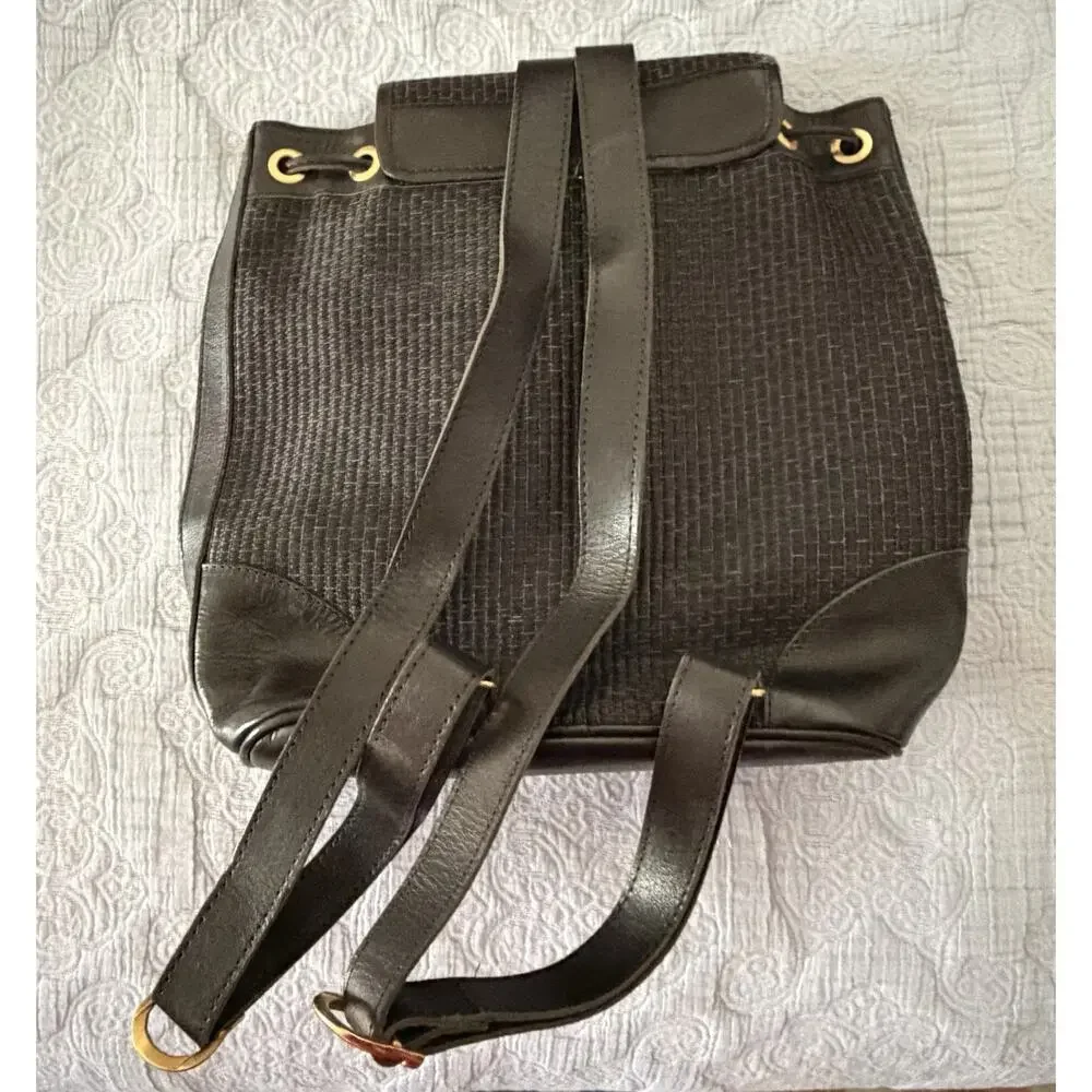 VINTAGE Cee Klein Accessories Woven Black Leather Raffia Backpack New Tags 90